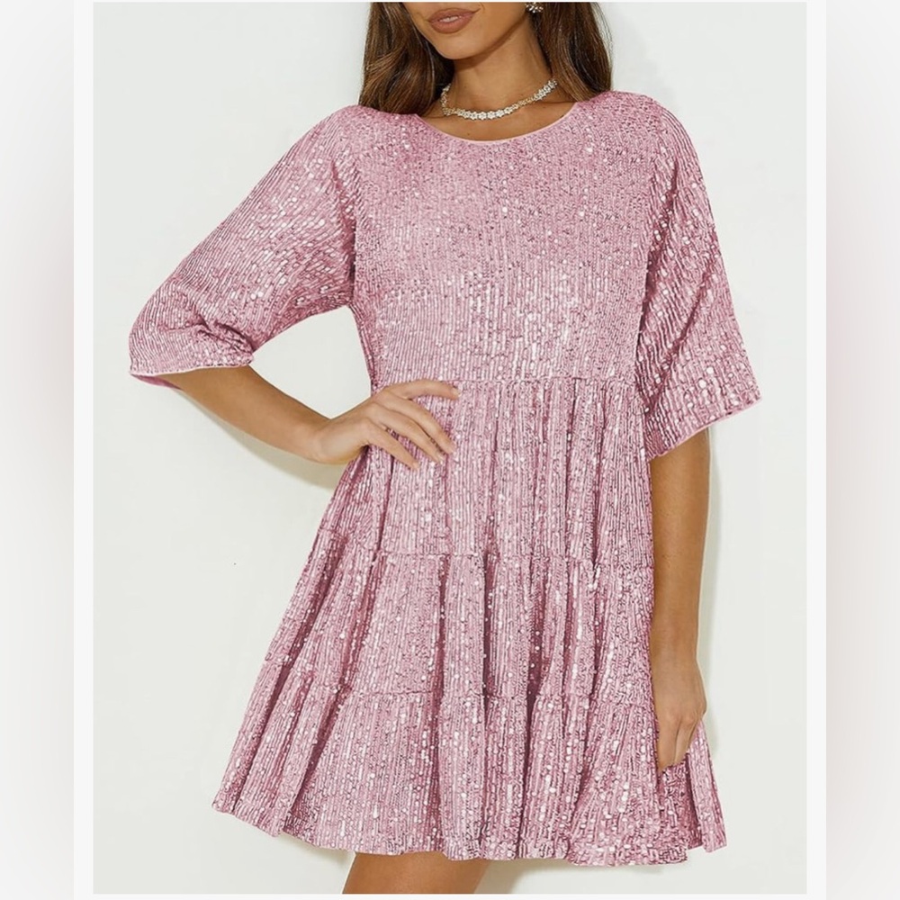 Sequin Pink Babydoll Dress. Brand new.